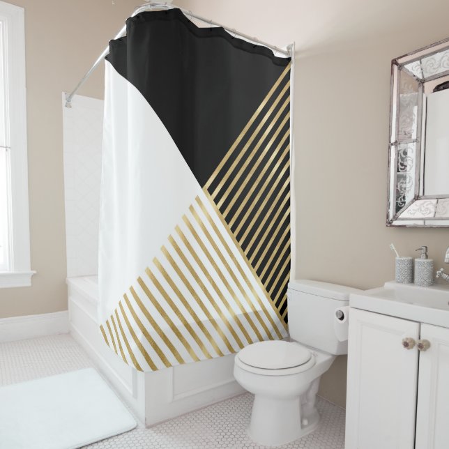 Moderne Schwarz-weiß geometrische Goldrapare Duschvorhang (Beispiel)