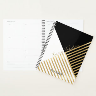 Moderne Schwarz-weiß geometrische Goldrapare Planer