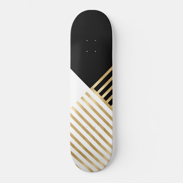Moderne Schwarz-weiß geometrische Goldrapare Skateboard (Vorderseite)
