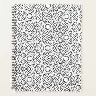 Moderne Schwarz-Weiß-Geometrische Mandala-Muster Planer