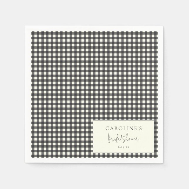 Moderne Schwarz-Weiß-Gingham-Karo-Hochzeitsdusche Serviette (Vorderseite)