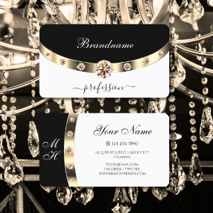 Moderne Schwarz-Weiß-Gold-Sparkling-Rhinestones Visitenkarte