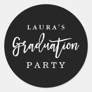 Moderne Schwarz-weiß Graduierungsparty-Aufkleber Runder Aufkleber