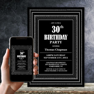 Moderne Schwarz-Weiß-Grenze 30. Geburtstag Party Einladung