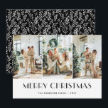 Moderne Schwarz-Weiß-Grünflächen FotoCollage Feiertagskarte<br><div class="desc">Elegantes Schwarz-Weiß-Foto Frohe Weihnachtskarte mit einer Collage aus Foto auf schlichtem weißem Hintergrund und einem Schwarz-Weiß-Muster auf der Rückseite. Personalisieren Sie diese Weihnachtskarte des Fotos einfach mit Ihren Fotos,  Familiennamen und dem Jahr.</div>