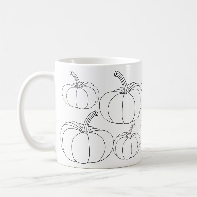 Moderne Schwarz-Weiß-Halloween-Kürbis Kaffeetasse (Links)