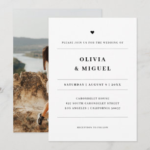 Moderne Schwarz-Weiß-Herz-Foto-Hochzeit Einladung