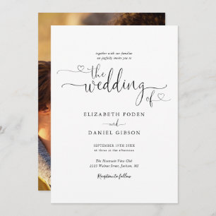 Moderne Schwarz-Weiß-Herz-Skript-Foto Hochzeit Einladung