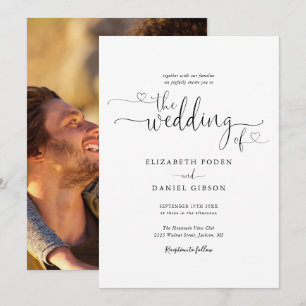 Moderne Schwarz-Weiß-Herzen-Skript-Foto-Hochzeit Einladung