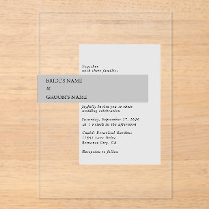 Moderne Schwarz-Weiß-Hochzeit Acryleinladungen