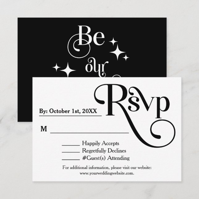 Moderne Schwarz-Weiß-Hochzeit "Be our Guest" RSVP (Vorne/Hinten)