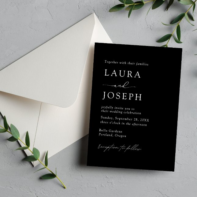 Moderne Schwarz-Weiß-Hochzeit Einladung (Black and white modern elegance wedding invitation blends clean style with your personalized details)