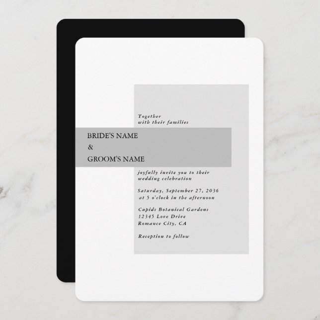 Moderne Schwarz-Weiß-Hochzeit Einladung (Vorne/Hinten)