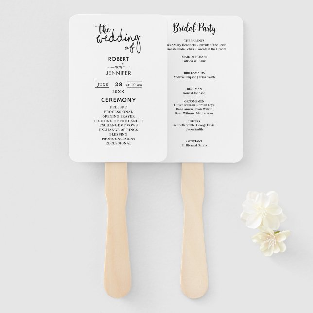 Moderne Schwarz-Weiß-Hochzeit Fächer (Vorne und Hinten)