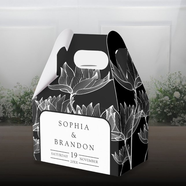 Moderne Schwarz-Weiß-Hochzeit Geschenkschachtel (Modern Black And White Floral Wedding Favor Boxes)