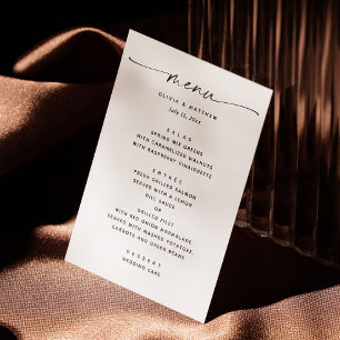 Moderne Schwarz-Weiß-Hochzeit Minimalistische Sc Menükarte