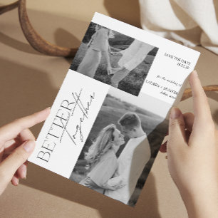 Moderne Schwarz-Weiß-Hochzeit mit 2 Fotos Save The Date