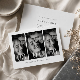 Moderne Schwarz-Weiß-Hochzeit mit 3 Fotos Save The Date