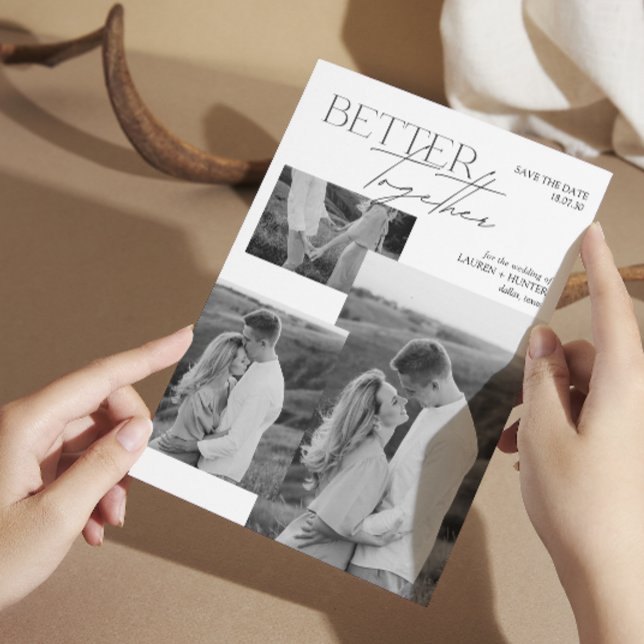 Moderne Schwarz-Weiß-Hochzeit mit 3 Fotos Save The Date (Von Creator hochgeladen)