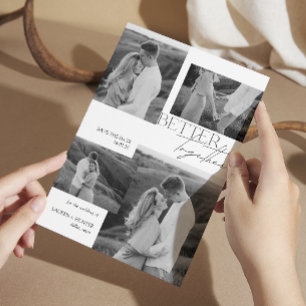 Moderne Schwarz-Weiß-Hochzeit mit 4 Fotos Save The Date