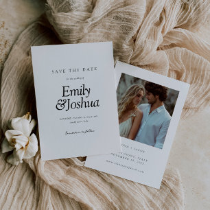 Moderne Schwarz-Weiß-Hochzeit mit Foto Save The Date