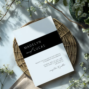 Moderne Schwarz-Weiß-Hochzeit mit QR-Code Einladung