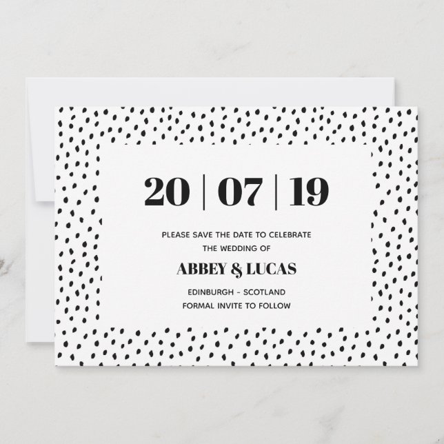 Moderne Schwarz-Weiß-Hochzeit rettet das Datum Save The Date (Vorderseite)
