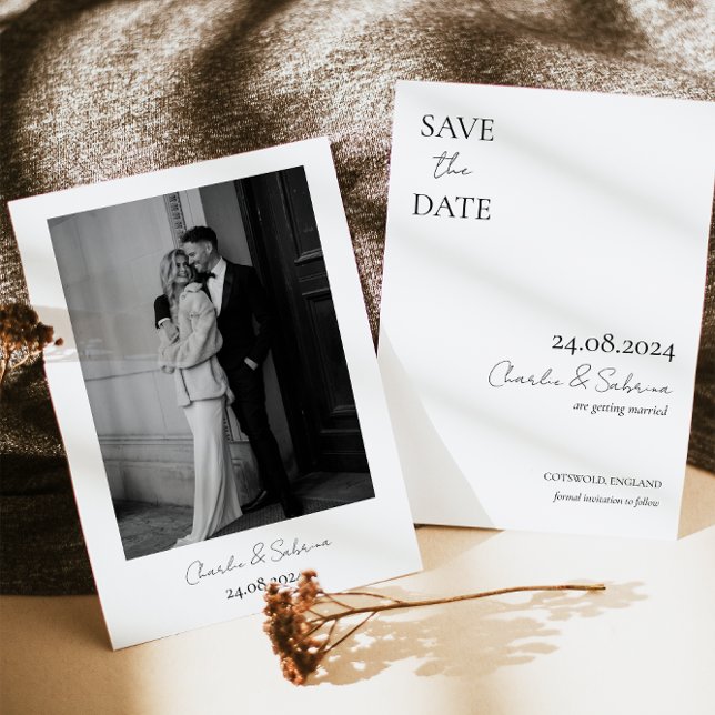 Moderne Schwarz-Weiß-Hochzeit rettet das Datum Save The Date (Von Creator hochgeladen)