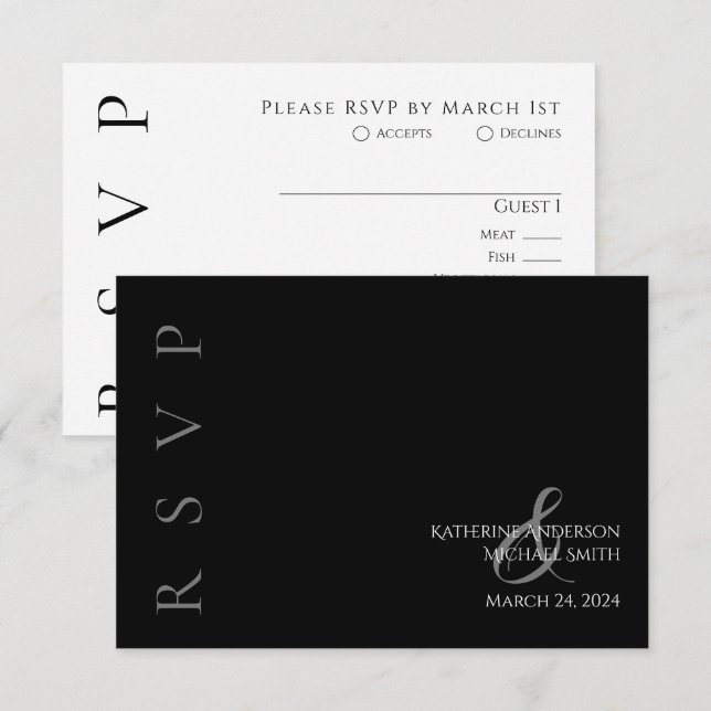 Moderne Schwarz-Weiß-Hochzeit RSVP Karte (Vorne/Hinten)