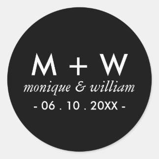 Moderne Schwarz-Weiß-Hochzeit Runder Aufkleber