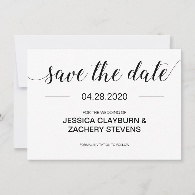 Moderne Schwarz-Weiß-Hochzeit Save The Date (Vorderseite)