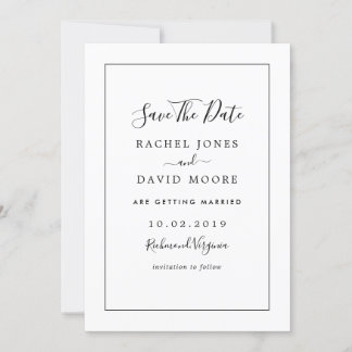 Moderne Schwarz-Weiß-Hochzeit Save The Date