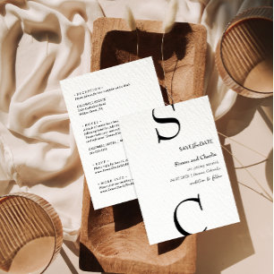 Moderne Schwarz-Weiß-Hochzeit Save the Date Einladung