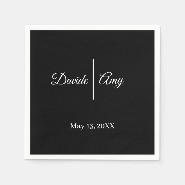Moderne Schwarz-Weiß-Hochzeit Serviette (Vorderseite)