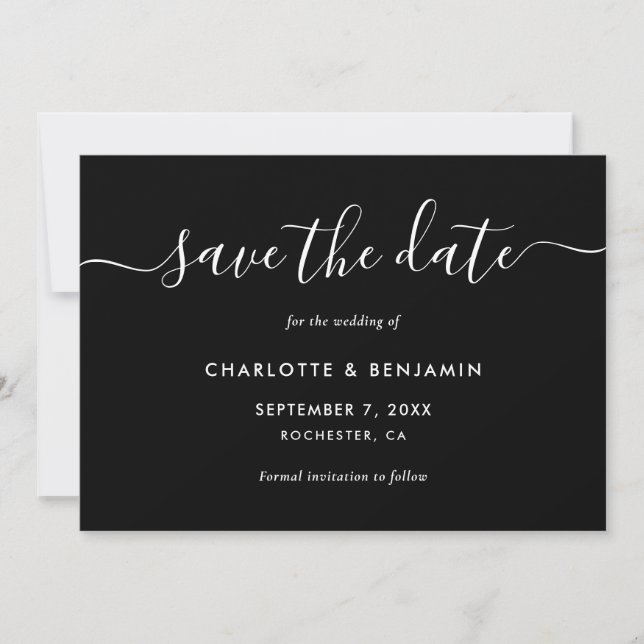 Moderne Schwarz-Weiß-Hochzeit spart das Datum Save The Date (Vorderseite)