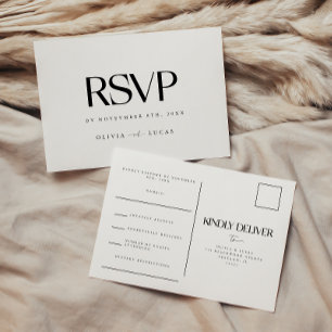 Moderne Schwarz-Weiß-Hochzeits-RSVP Postkarte