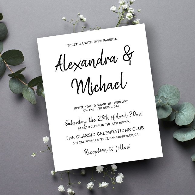 Moderne Schwarz-Weiß-Hochzeitseinladung (Von Creator hochgeladen)