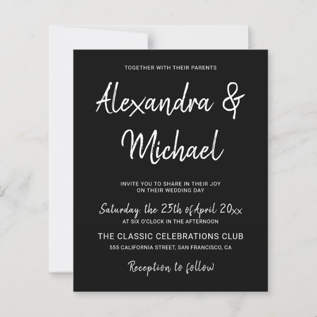 Moderne Schwarz-Weiß-Hochzeitseinladung (Vorderseite)