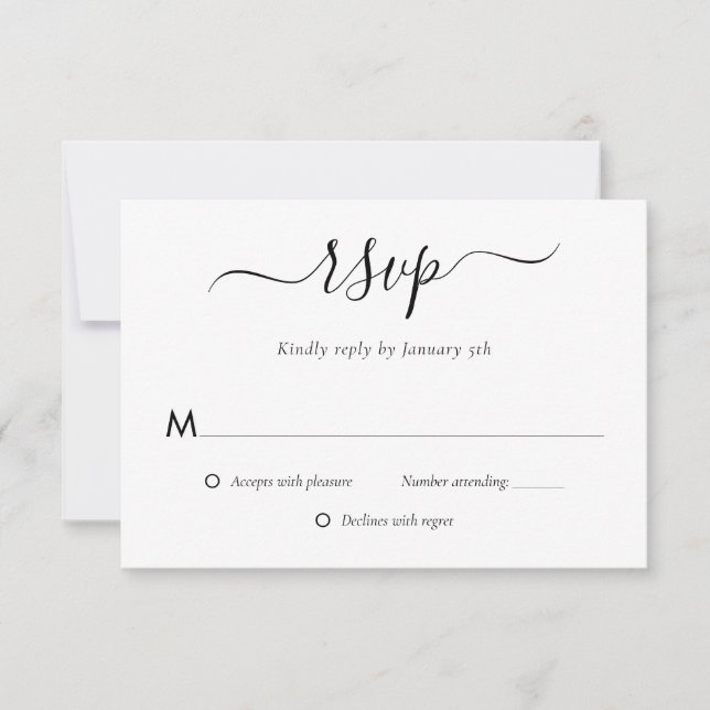 Moderne Schwarz-Weiß-Hochzeitskarten RSVP Karte (Vorderseite)