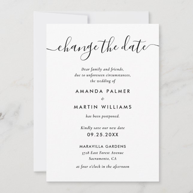 Moderne Schwarz-Weiß-Hochzeitverlängerung Ankündigung (Vorderseite)