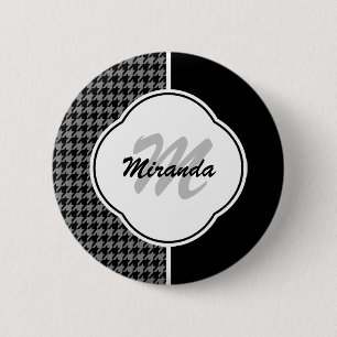 Moderne Schwarz-Weiß-Houndstooth-Monogramm und Nam Button