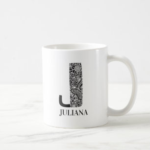 Moderne Schwarz-Weiß-Initial J und Name Kaffeetasse
