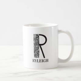 Moderne Schwarz-Weiß-Initial R und Name Kaffeetasse