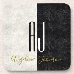 Moderne Schwarz-Weiß-Initialen Mit Monogramm Getränkeuntersetzer