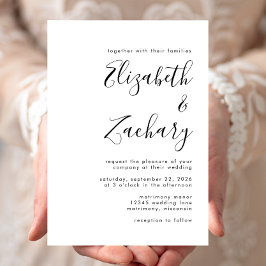 Moderne Schwarz-Weiß-Kalligrafie-Hochzeit Einladung