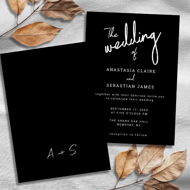 Moderne Schwarz-Weiß-Kalligrafie-Hochzeit Einladung (Modern Black and White Calligraphy Script Wedding Invitation)