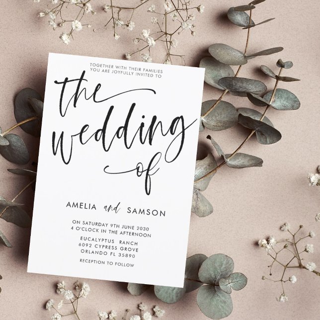 Moderne Schwarz-Weiß-Kalligrafie-Hochzeit von Einladung (Von Creator hochgeladen)