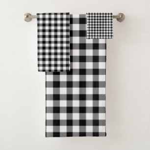 Moderne Schwarz-Weiß karierte Gingham-Muster Badhandtuch Set
