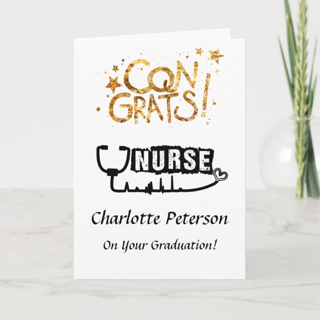 Moderne Schwarz-Weiß-Krankenschwester Graduate Gra Karte (Vorderseite)