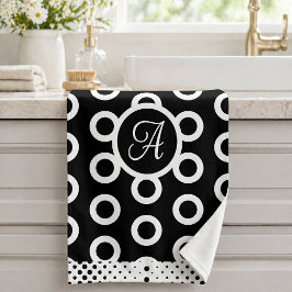 Moderne Schwarz Weiß Kreis Ring Muster Monogramm Badhandtuch Set